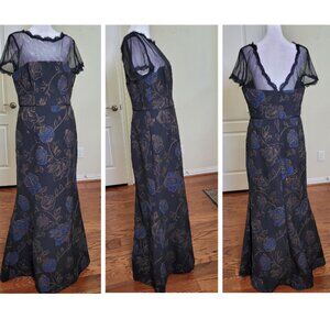 JS Collections Jacquard Illusion Neckline Dress Sz 10 Mermaid Formal Black Tie